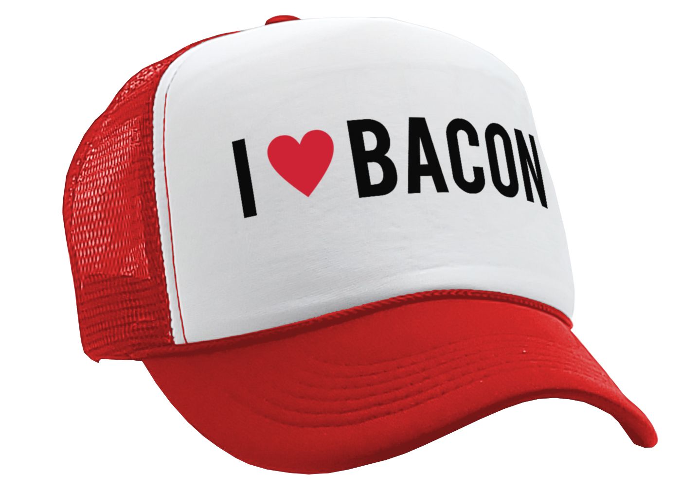 I HEART BACON - grease breakfast food - Vintage Retro Style Trucker Cap Hat - Five Panel Retro Style TRUCKER Cap