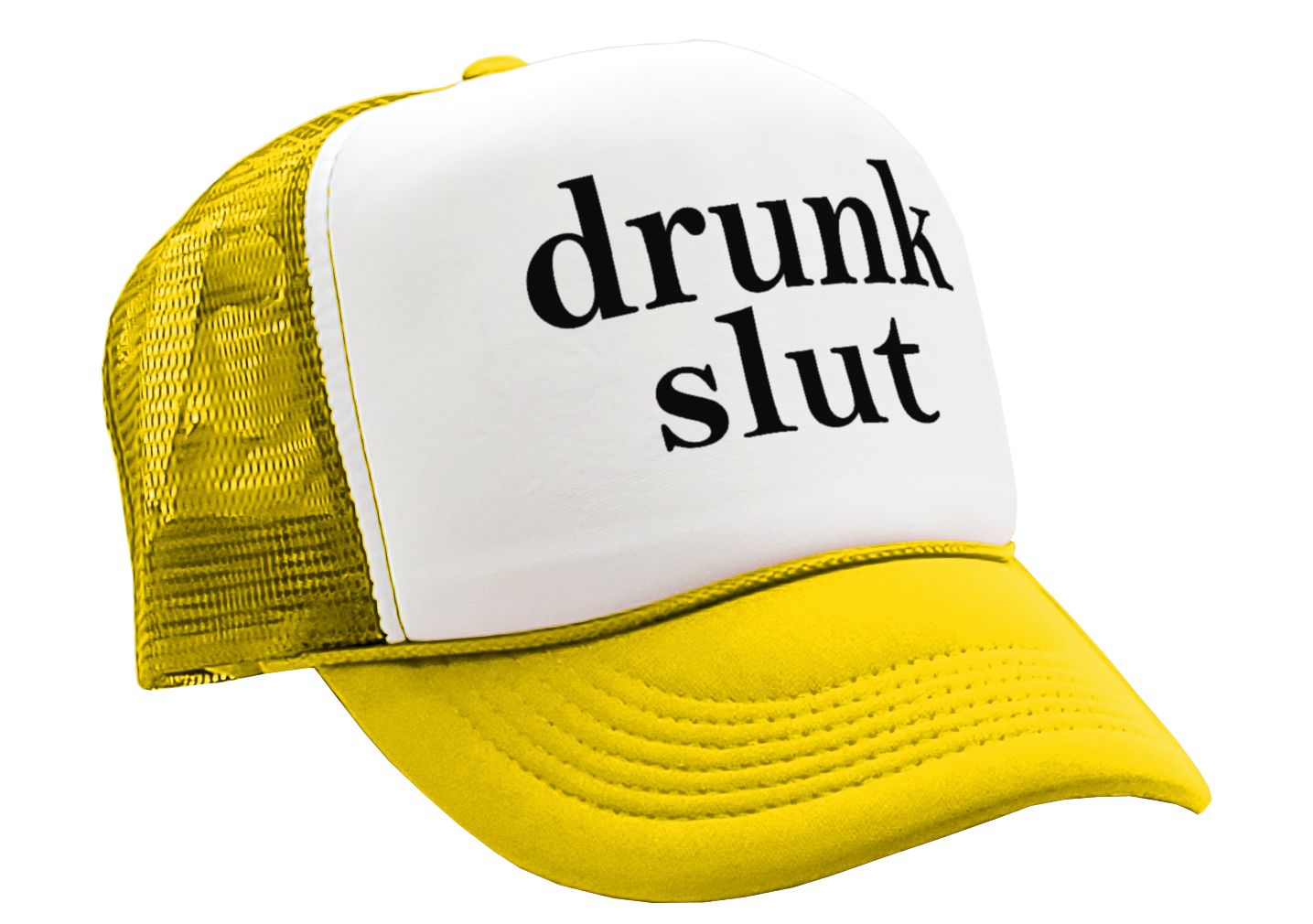 DRUNK SLUT - party frat college beer drink - Vintage Retro Style Trucker Cap Hat - Five Panel Retro Style TRUCKER Cap