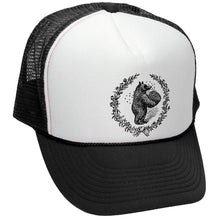 Load image into Gallery viewer, Bears and Bees Trucker Hat - Mesh Cap - Flat Bill Snap Back 5 Panel Hat
