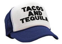 Load image into Gallery viewer, TEQUILAS and TACOS - party time mexican food - Vintage Retro Style Trucker Cap Hat - Five Panel Retro Style TRUCKER Cap
