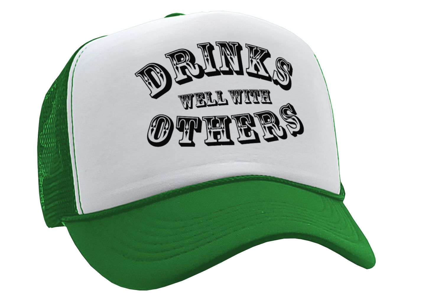 DRINKS WELL WITH OTHERS - alcohol party - Vintage Retro Style Trucker Cap Hat - Five Panel Retro Style TRUCKER Cap