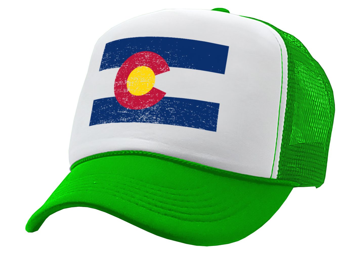 COLORADO FLAG - coloradan mountain state - Adult Trucker Cap Hat - Five Panel Retro Style TRUCKER Cap