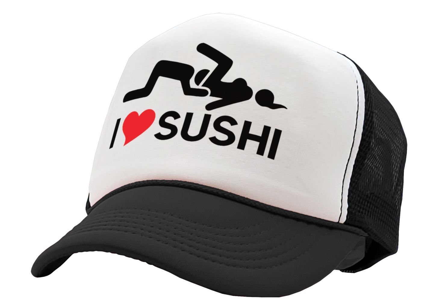 I HEART SUSHI - 69 eat out sexy down town - Vintage Retro Style Trucker Cap Hat - Five Panel Retro Style TRUCKER Cap