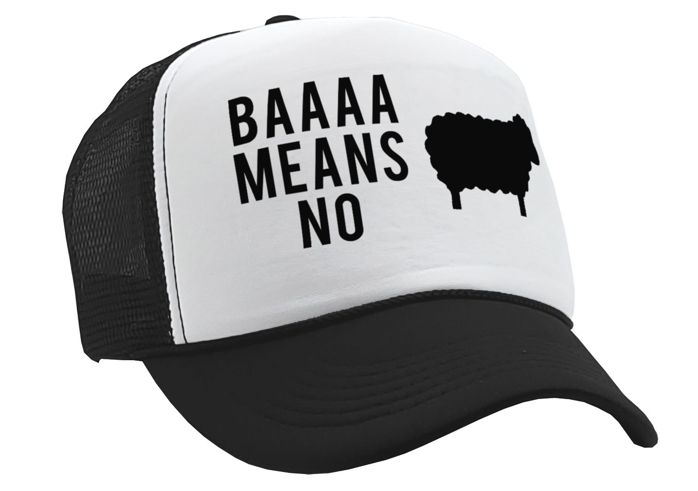 BAAAAAA MEANS NO - sheep parody joke gag - Vintage Retro Style Trucker Cap Hat - Five Panel Retro Style TRUCKER Cap