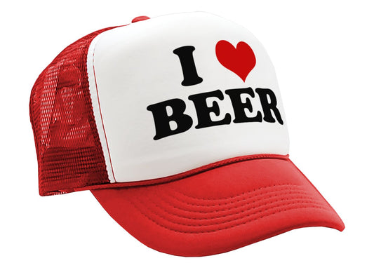 I HEART BEER - funny joke party gag - Vintage Retro Style Trucker Cap Hat - Five Panel Retro Style TRUCKER Cap