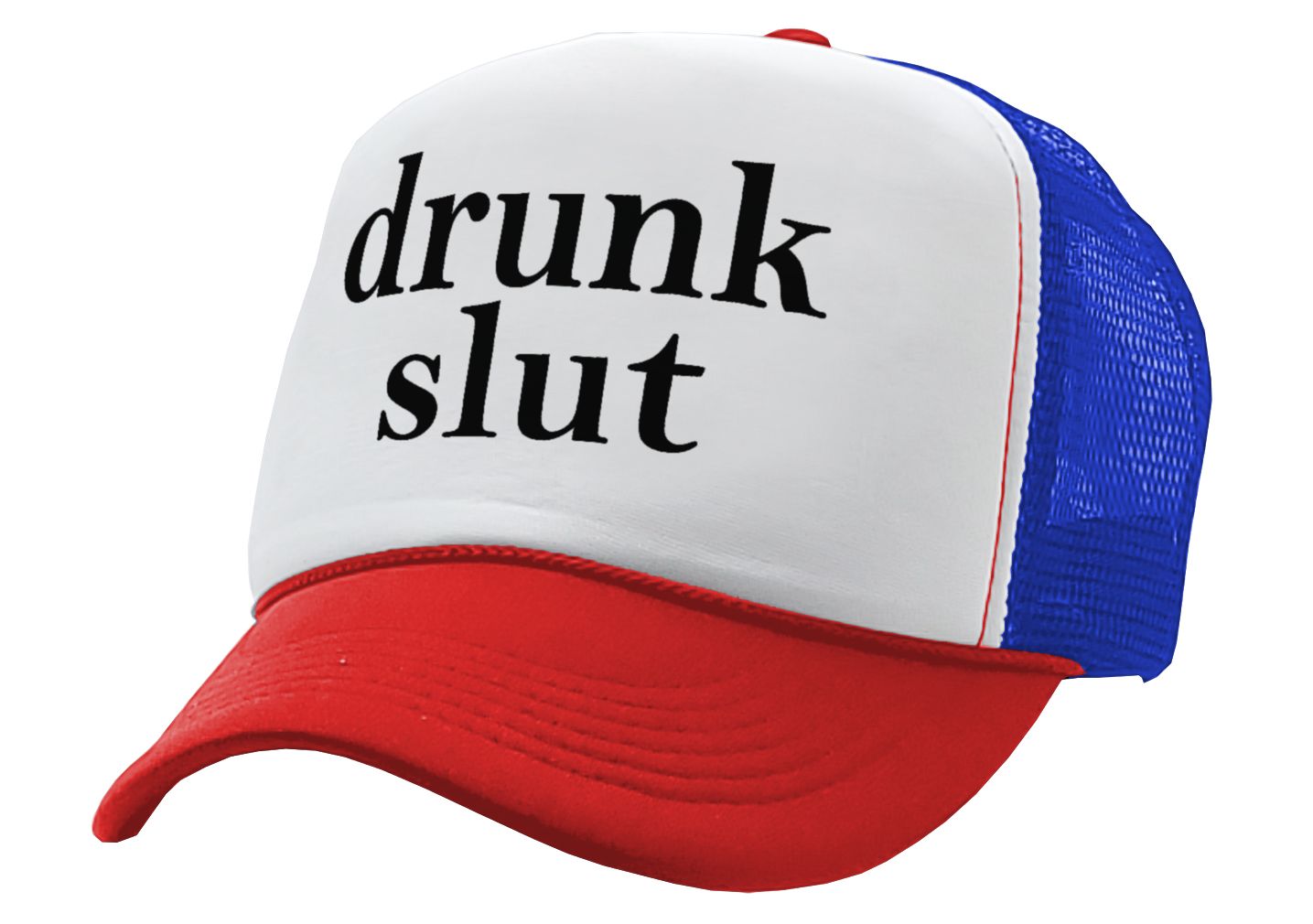 DRUNK SLUT - party frat college beer drink - Vintage Retro Style Trucker Cap Hat - Five Panel Retro Style TRUCKER Cap