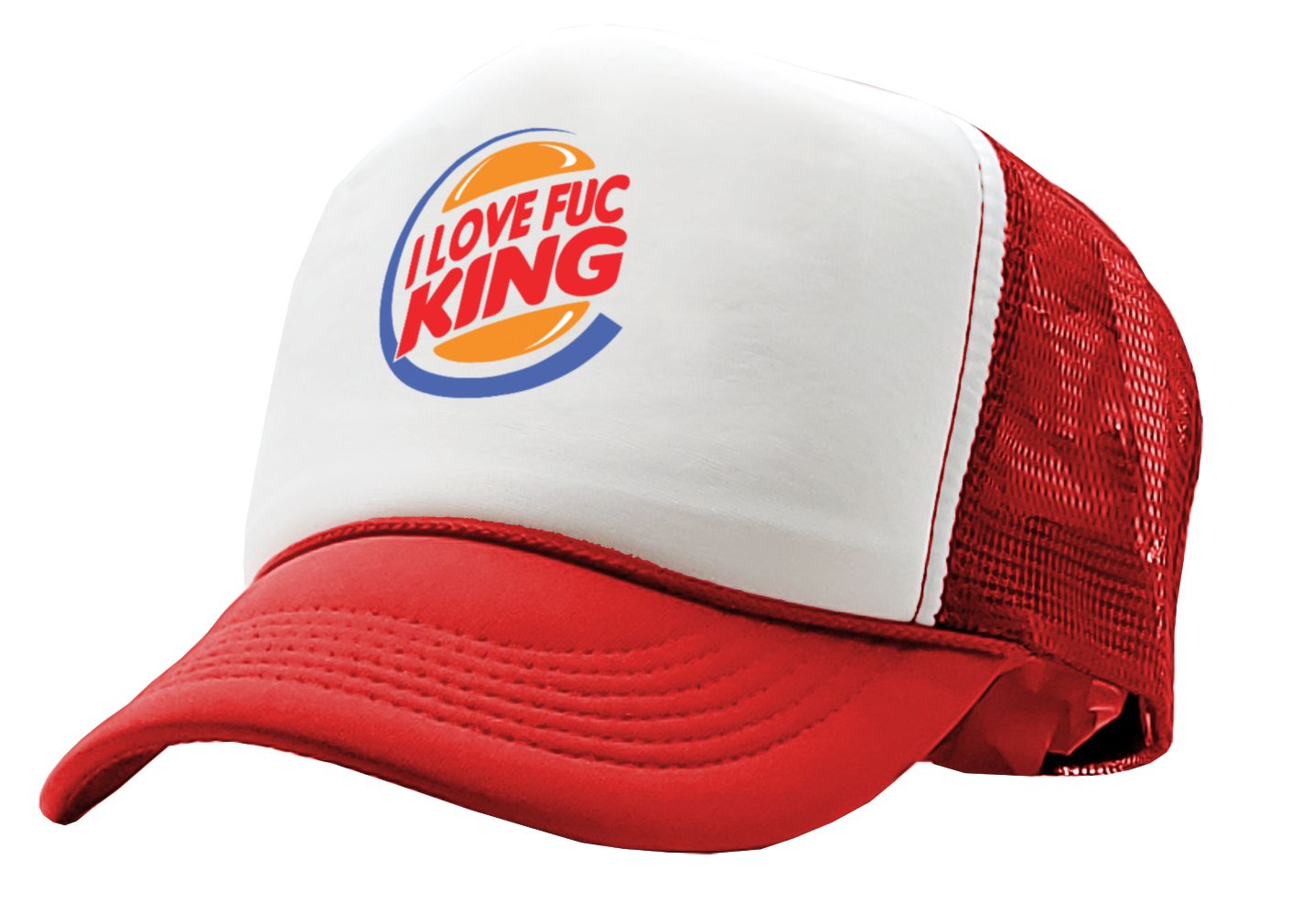 I LOVE F---ING - Burger Logo Parody - Five Panel Retro Style TRUCKER Cap