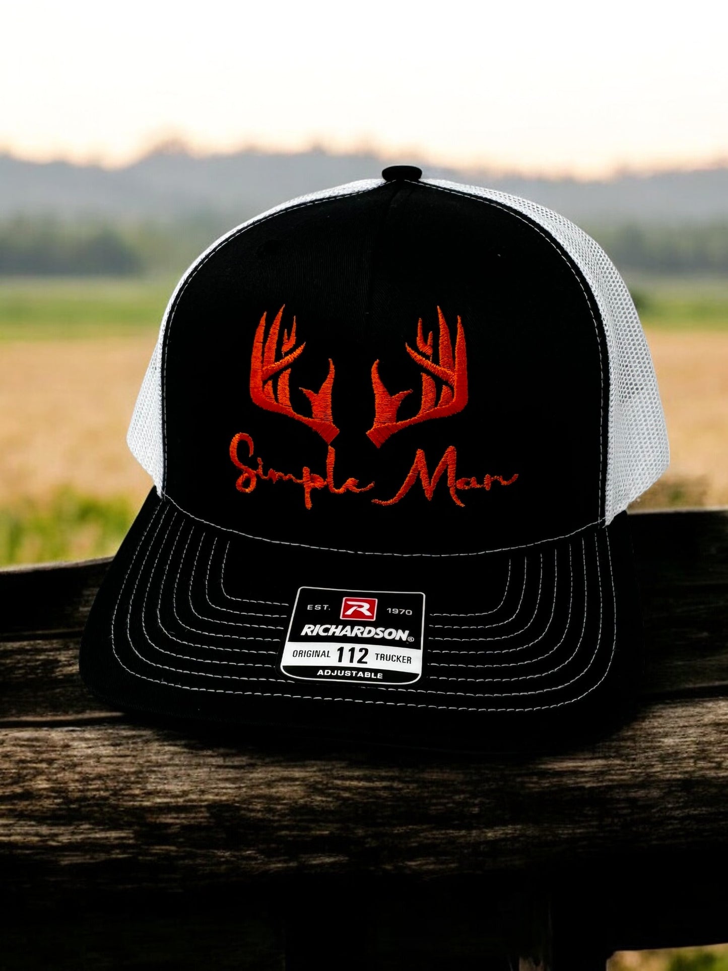 Simple Man with Antlers Embroidered Adjustable Snap Back Trucker Hat Cap