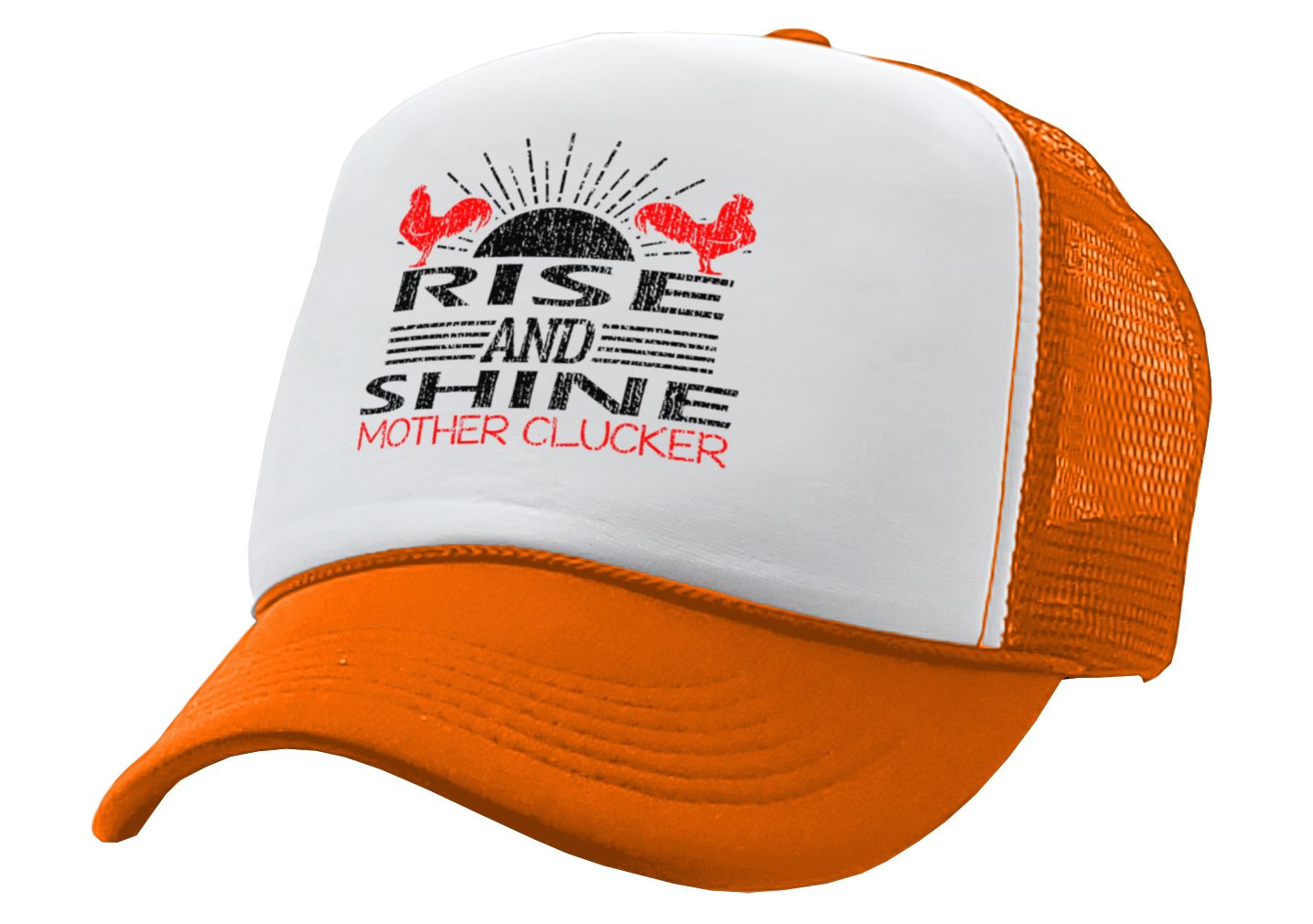 RISE AND SHINE Mother Clucker - farm rooster life - Vintage Retro Style Trucker Cap Hat - Five Panel Retro Style TRUCKER Cap