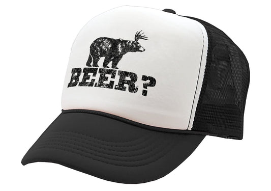 Retro DEER BEER BEAR - funny party joke - Vintage Retro Style Trucker Cap Hat - Five Panel Retro Style TRUCKER Cap