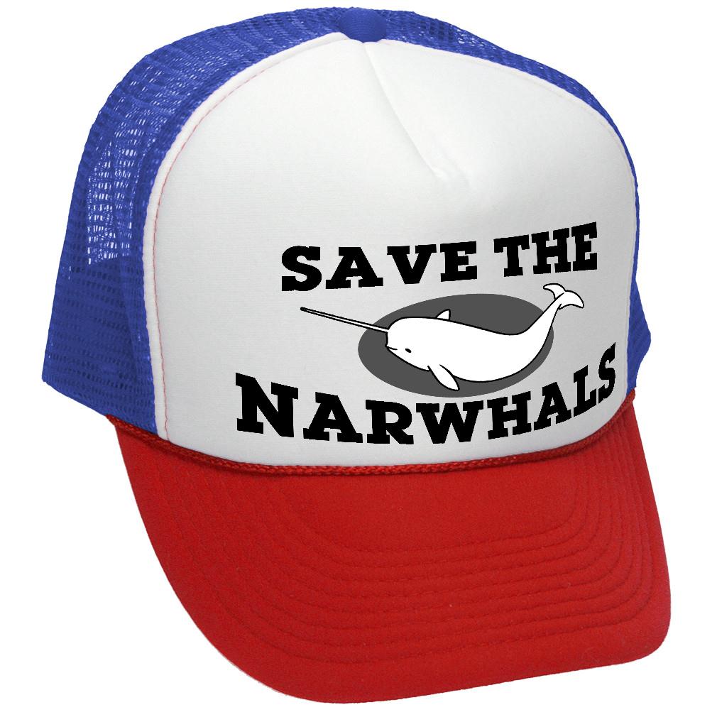 SAVE THE NARWHALS - funny wildlife activist - Vintage Retro Style Trucker Cap Hat - Five Panel Retro Style TRUCKER Cap