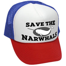 Load image into Gallery viewer, SAVE THE NARWHALS - funny wildlife activist - Vintage Retro Style Trucker Cap Hat - Five Panel Retro Style TRUCKER Cap
