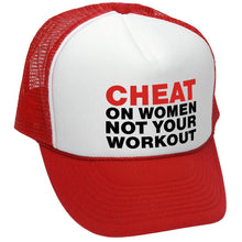 Load image into Gallery viewer, Cheat on Women Trucker Hat - Mesh Cap - Flat Bill Snap Back 5 Panel Hat
