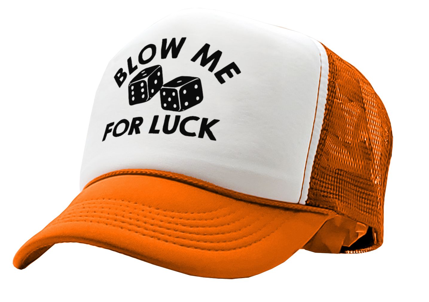 BLOW ME for LUCK - casino craps dice - Vintage Retro Style Trucker Cap Hat - Five Panel Retro Style TRUCKER Cap