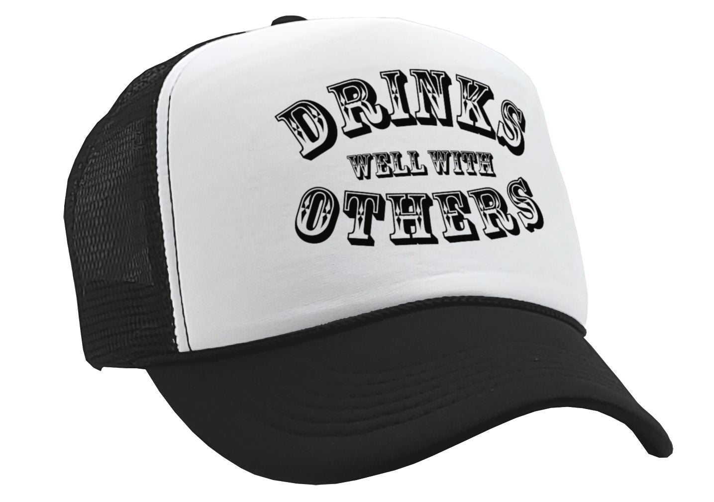 DRINKS WELL WITH OTHERS - alcohol party - Vintage Retro Style Trucker Cap Hat - Five Panel Retro Style TRUCKER Cap