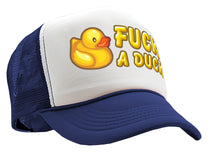 Load image into Gallery viewer, F___ A DUCK - funny dare gift gag rubber ducky - Vintage Retro Style Trucker Cap Hat - Five Panel Retro Style TRUCKER Cap
