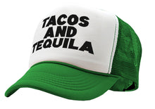 Load image into Gallery viewer, TEQUILAS and TACOS - party time mexican food - Vintage Retro Style Trucker Cap Hat - Five Panel Retro Style TRUCKER Cap
