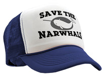 Load image into Gallery viewer, SAVE THE NARWHALS - funny wildlife activist - Vintage Retro Style Trucker Cap Hat - Five Panel Retro Style TRUCKER Cap
