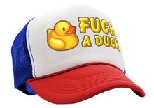 Load image into Gallery viewer, F___ A DUCK - funny dare gift gag rubber ducky - Vintage Retro Style Trucker Cap Hat - Five Panel Retro Style TRUCKER Cap
