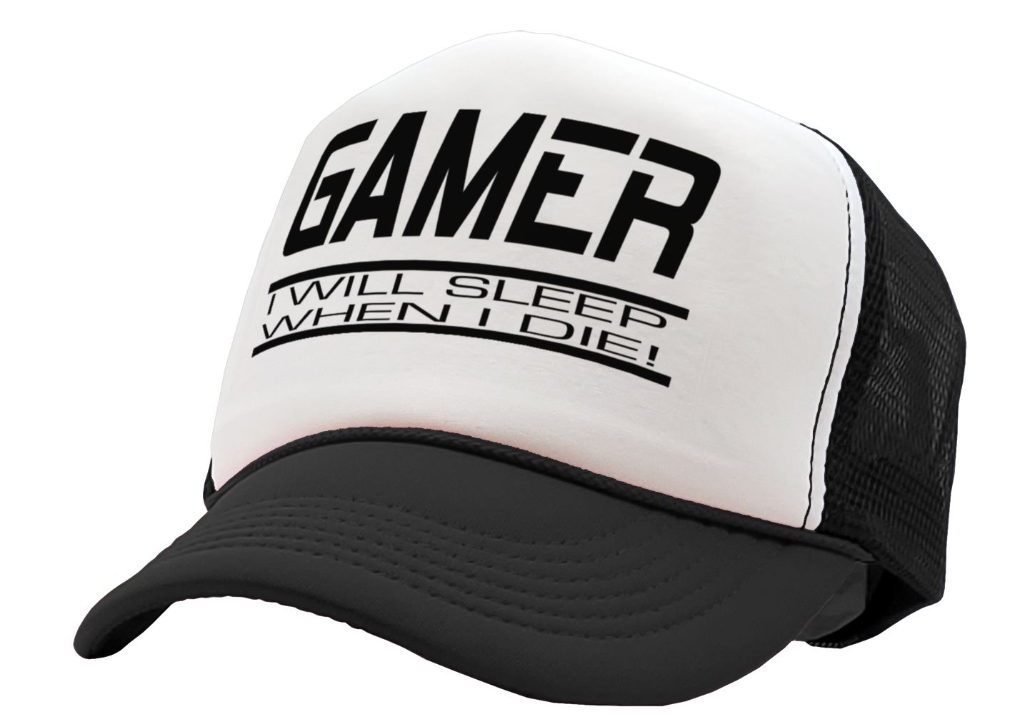 GAMER - I will SLEEP when I DIE - gaming - Vintage Retro Style Trucker Cap Hat - Five Panel Retro Style TRUCKER Cap