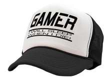 Load image into Gallery viewer, GAMER - I will SLEEP when I DIE - gaming - Vintage Retro Style Trucker Cap Hat - Five Panel Retro Style TRUCKER Cap
