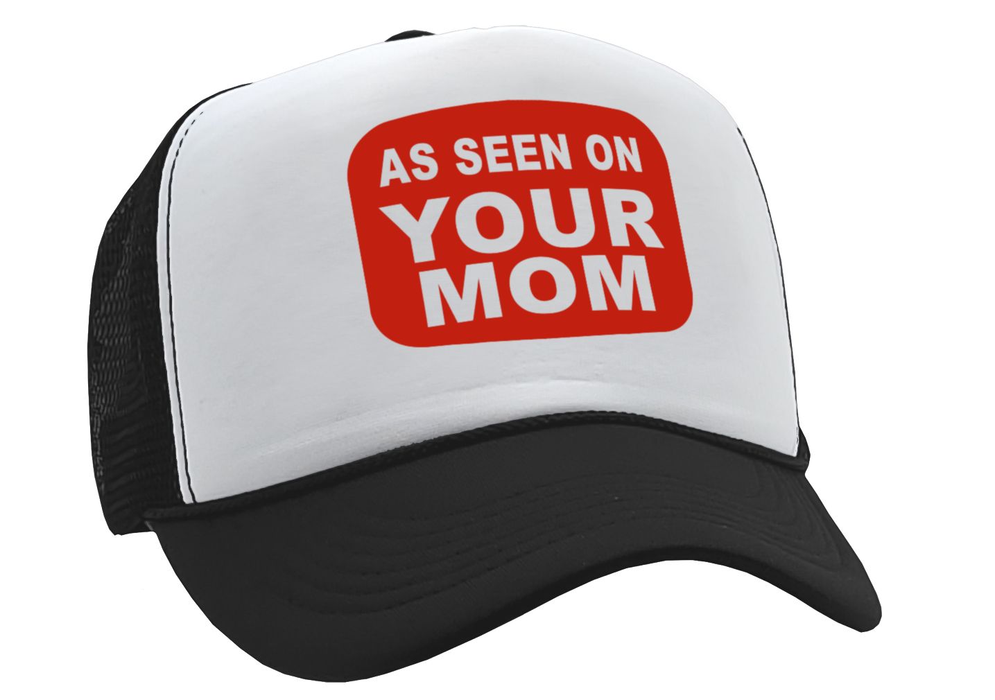 AS SEEN ON YOUR MOM - Vintage Retro Style Trucker Cap Hat - Five Panel Retro Style TRUCKER Cap