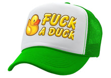 Load image into Gallery viewer, F___ A DUCK - funny dare gift gag rubber ducky - Vintage Retro Style Trucker Cap Hat - Five Panel Retro Style TRUCKER Cap
