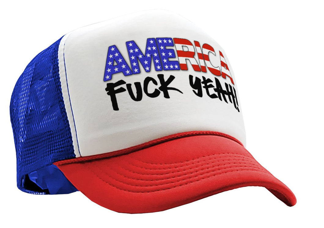 AMERICA - FUCK YEAH! 4th july patriot - Vintage Retro Style Trucker Cap Hat - Five Panel Retro Style TRUCKER Cap