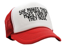 Load image into Gallery viewer, She Make These Hoes Turn Up Their Nose - Vintage Retro Style Trucker Cap Hat - Five Panel Retro Style TRUCKER Cap
