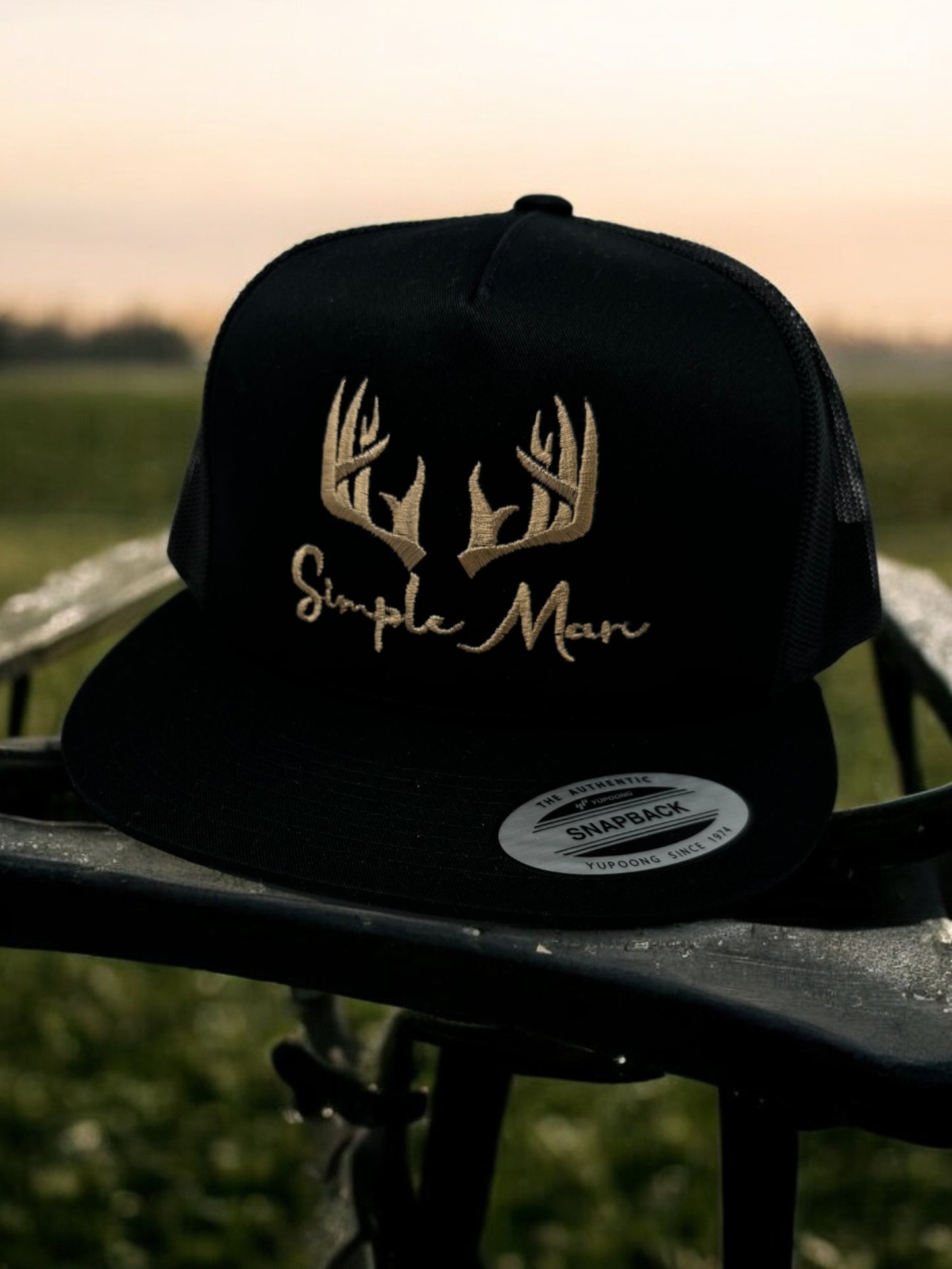 Simple Man with Antlers Embroidered Adjustable Snap Back Trucker Hat Cap