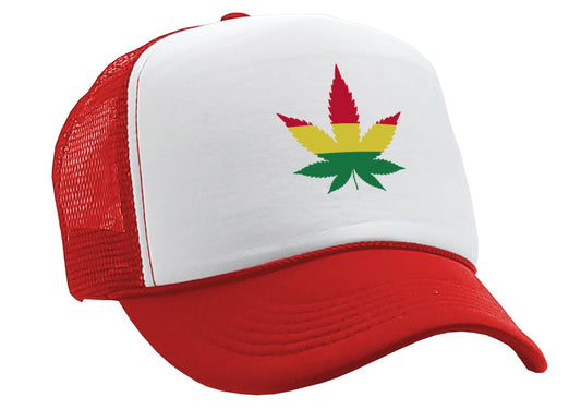 RASTA POT LEAF - Five Panel Retro Style TRUCKER Cap