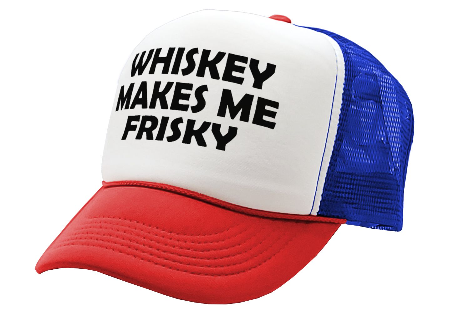 WHISKEY MAKES ME FRISKY - funny alcohol - Vintage Retro Style Trucker Cap Hat - Five Panel Retro Style TRUCKER Cap