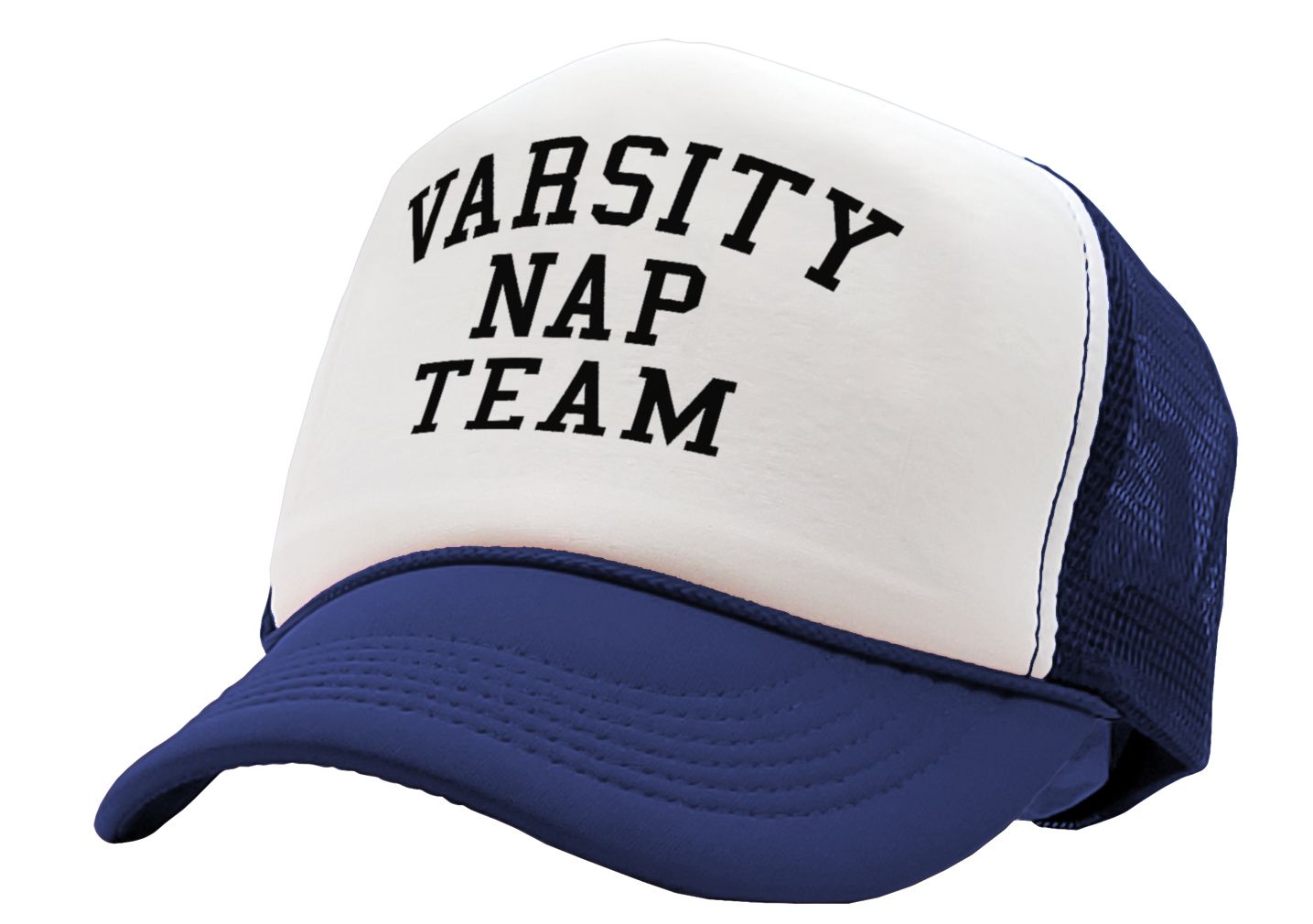 VARSITY NAP TEAM - college sleep joke - Vintage Retro Style Trucker Cap Hat - Five Panel Retro Style TRUCKER Cap