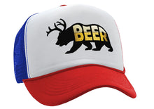 Load image into Gallery viewer, Beer Bear with Antlers - Five Panel Retro Style TRUCKER Cap
