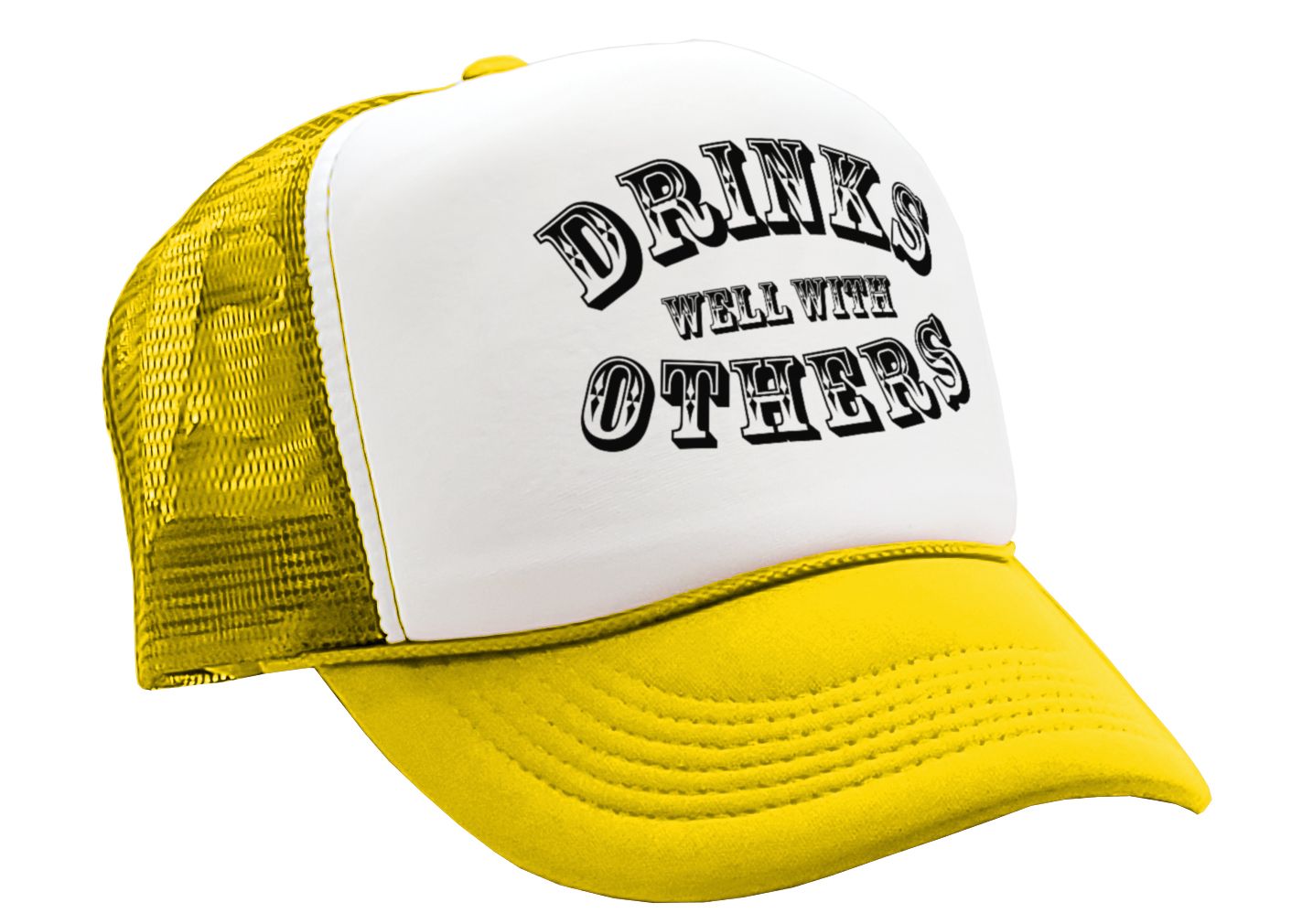 DRINKS WELL WITH OTHERS - alcohol party - Vintage Retro Style Trucker Cap Hat - Five Panel Retro Style TRUCKER Cap