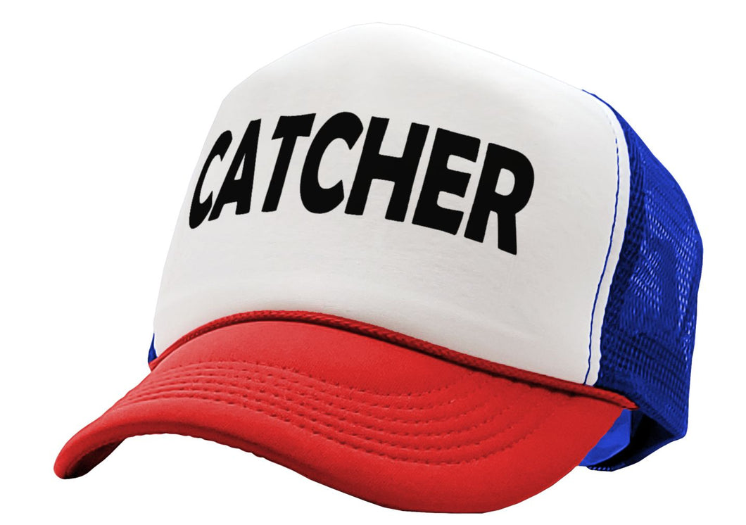 CATCHER - pitcher funny lgbtq gay rights - Vintage Retro Style Trucker Cap Hat - Five Panel Retro Style TRUCKER Cap