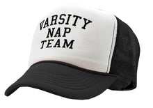 Load image into Gallery viewer, VARSITY NAP TEAM - college sleep joke - Vintage Retro Style Trucker Cap Hat - Five Panel Retro Style TRUCKER Cap
