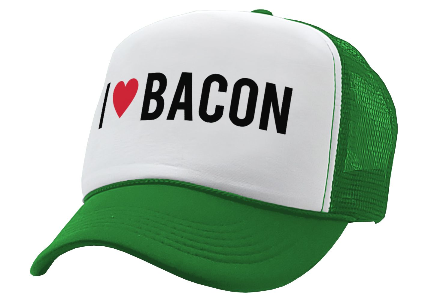 I HEART BACON - grease breakfast food - Vintage Retro Style Trucker Cap Hat - Five Panel Retro Style TRUCKER Cap