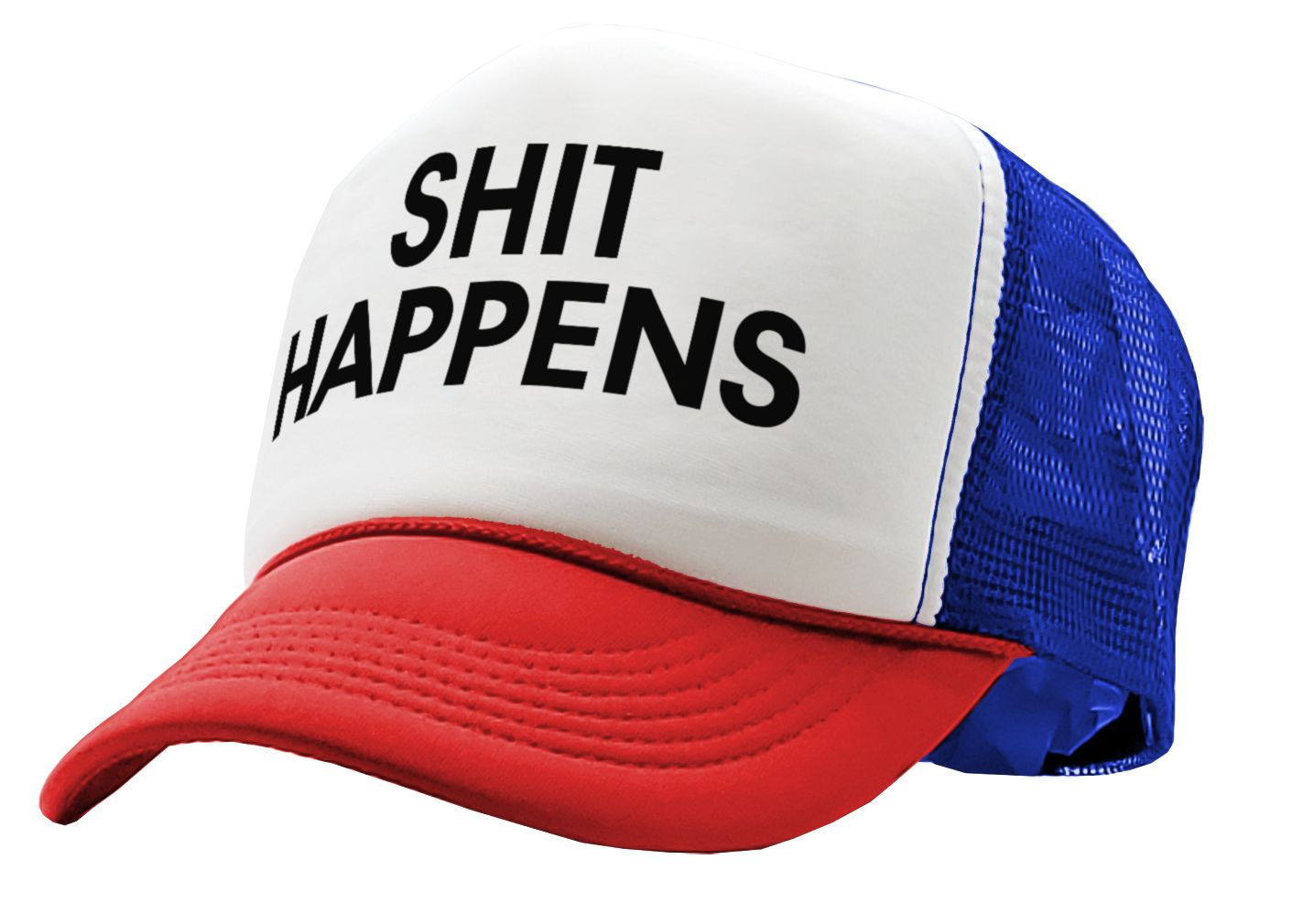 S___ HAPPENS - funny saying parody joke - Vintage Retro Style Trucker Cap Hat - Five Panel Retro Style TRUCKER Cap