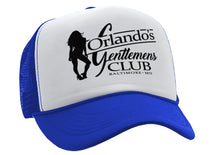 Load image into Gallery viewer, ORLANDOS GENTLEMENS CLUB - strip mafia - Vintage Retro Style Trucker Cap Hat - Five Panel Retro Style TRUCKER Cap
