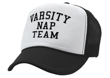 Load image into Gallery viewer, VARSITY NAP TEAM - college sleep joke - Vintage Retro Style Trucker Cap Hat - Five Panel Retro Style TRUCKER Cap
