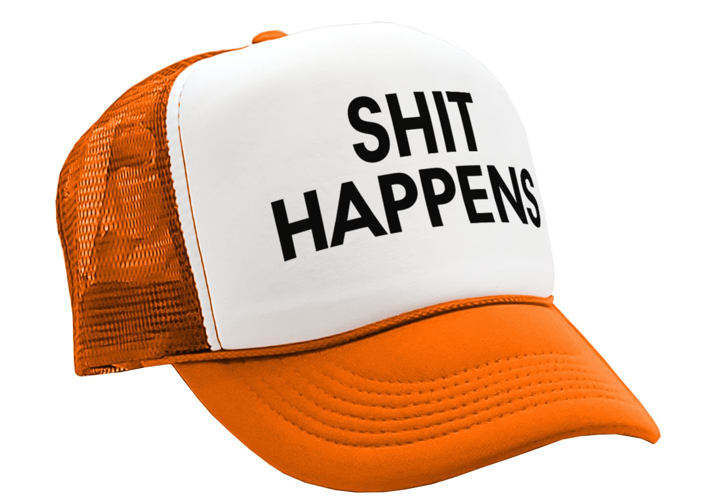 S___ HAPPENS - funny saying parody joke - Vintage Retro Style Trucker Cap Hat - Five Panel Retro Style TRUCKER Cap