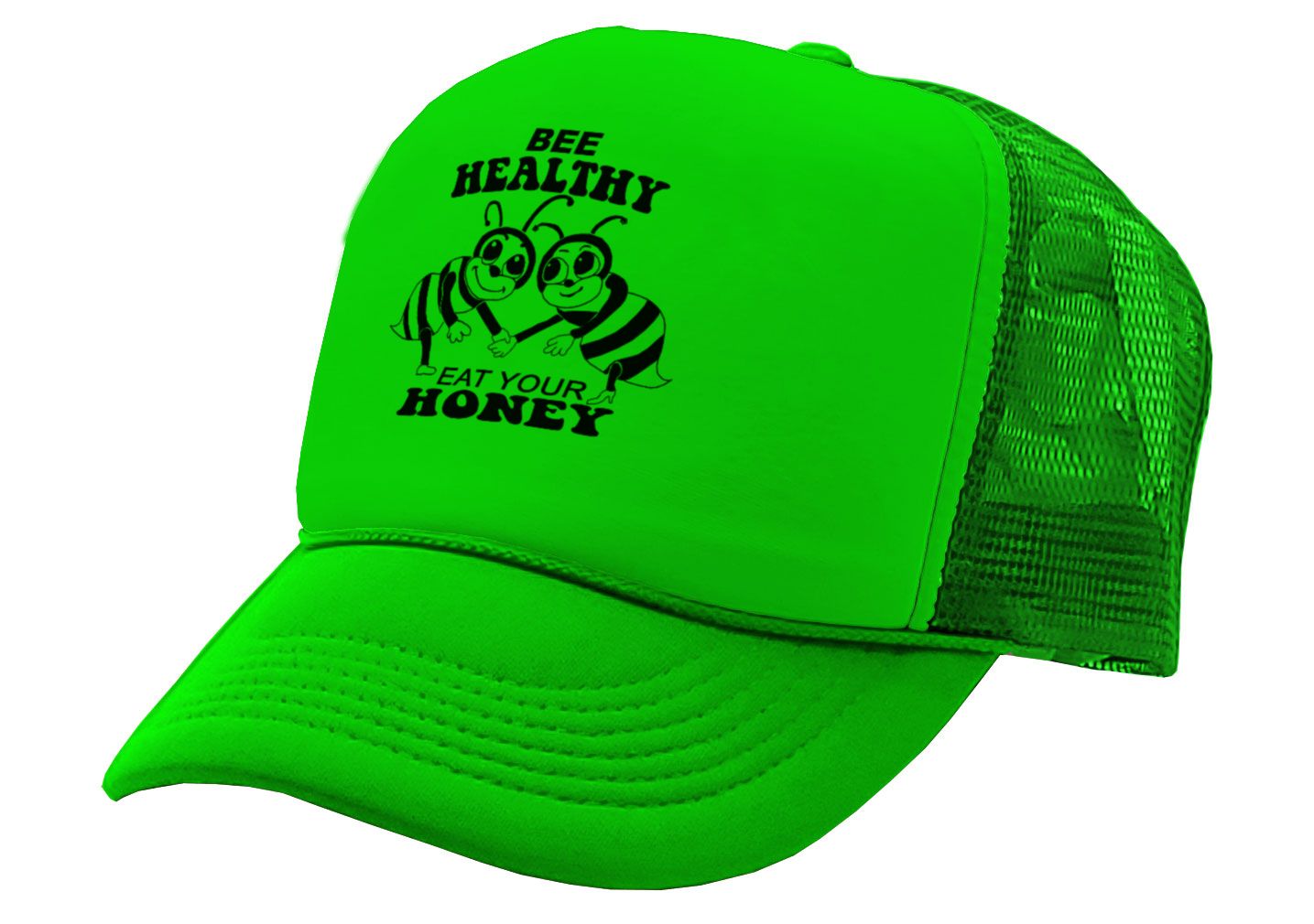 BEE HEALTHY - Eat Your Honey - Vintage Retro Style Trucker Cap Hat - Five Panel Retro Style TRUCKER Cap