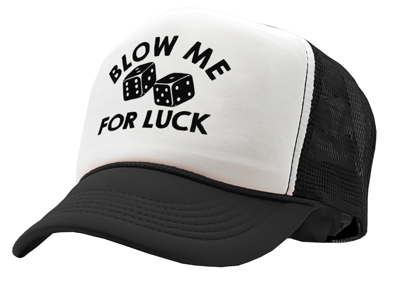 BLOW ME for LUCK - casino craps dice - Vintage Retro Style Trucker Cap Hat - Five Panel Retro Style TRUCKER Cap