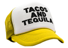 Load image into Gallery viewer, TEQUILAS and TACOS - party time mexican food - Vintage Retro Style Trucker Cap Hat - Five Panel Retro Style TRUCKER Cap
