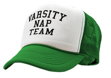 Load image into Gallery viewer, VARSITY NAP TEAM - college sleep joke - Vintage Retro Style Trucker Cap Hat - Five Panel Retro Style TRUCKER Cap
