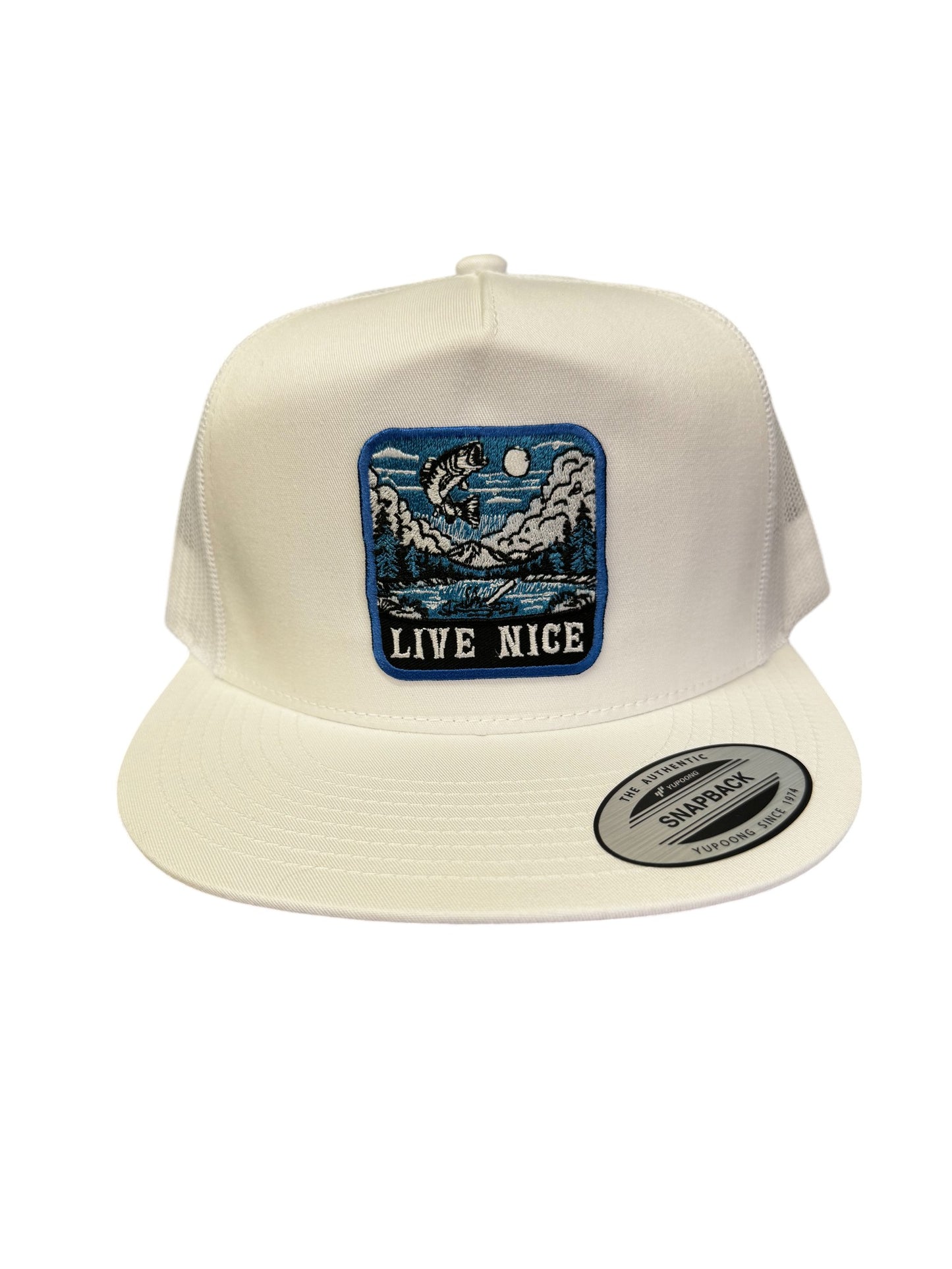 Live Nice Small Mouth Bass Embroidered Patch Adjustable Snap Back Trucker Hat