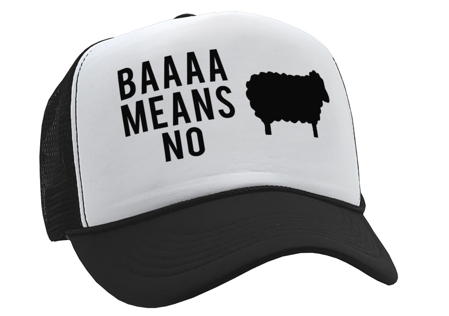 BAAAAAA MEANS NO - sheep parody joke gag - Vintage Retro Style Trucker Cap Hat - Five Panel Retro Style TRUCKER Cap