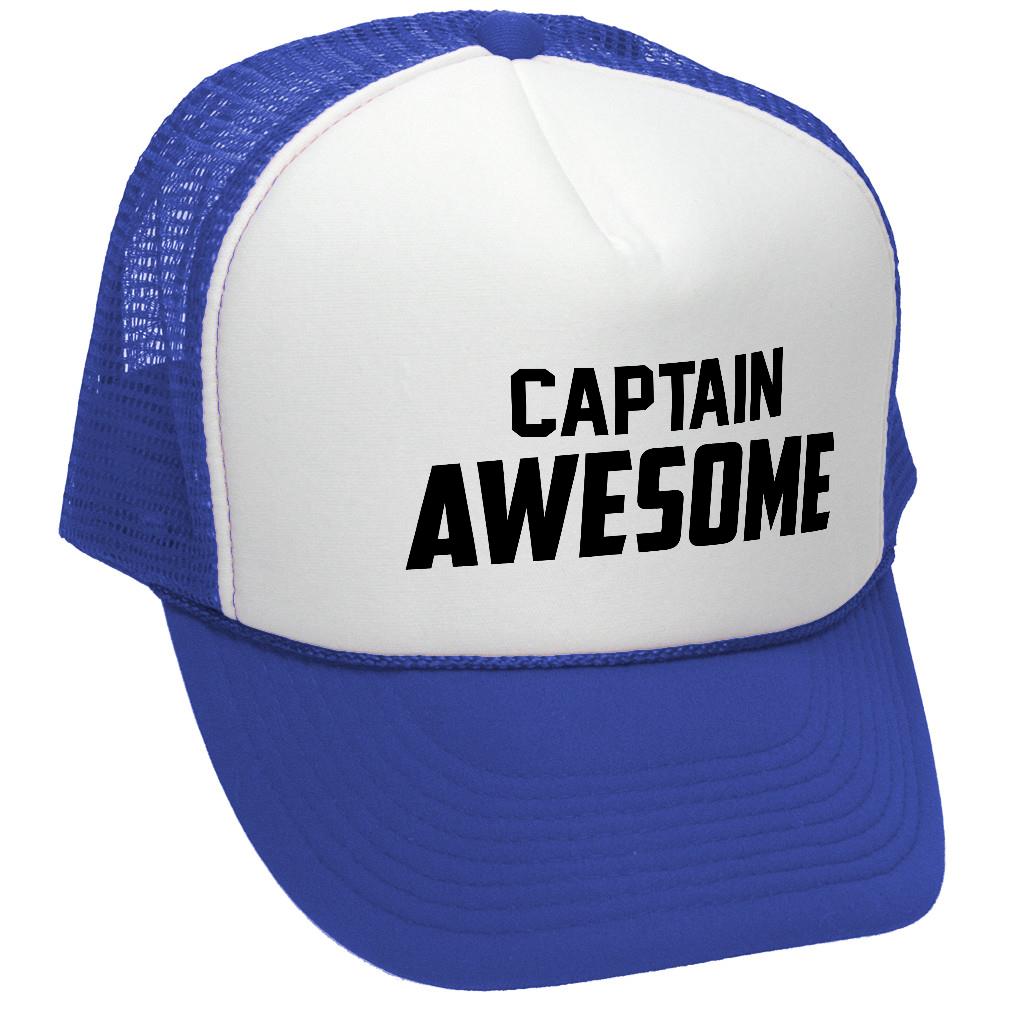 CAPTAIN AWESOME - Retro Vintage Mesh Trucker Cap Hat - Five Panel Retro Style TRUCKER Cap