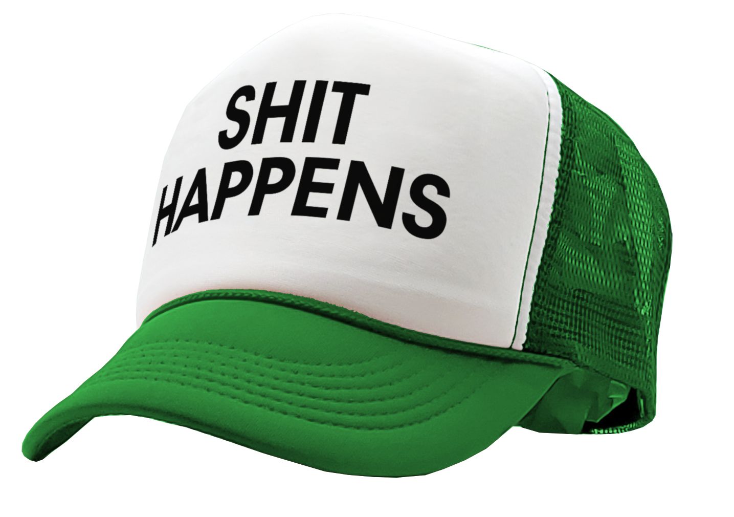 S___ HAPPENS - funny saying parody joke - Vintage Retro Style Trucker Cap Hat - Five Panel Retro Style TRUCKER Cap